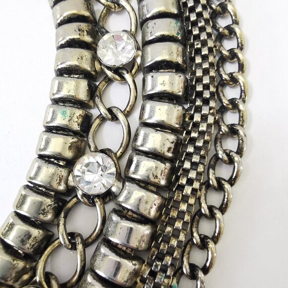 Wide Chain& Rhinestone Cleopatra Collar Necklace Bib Collar 5 Rows - Picture 9 of 10